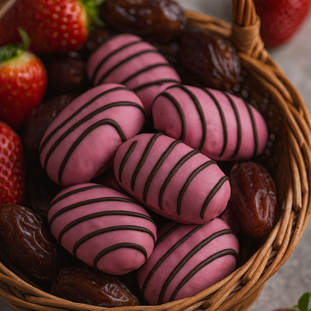 Strawberry Taste Chocolate Coated Dates With Almond