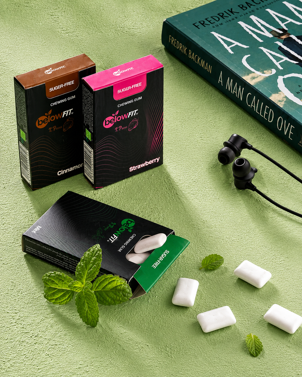 BelowFit Sugar Free Chewing Gum with Stevia 15g - Pack of 12